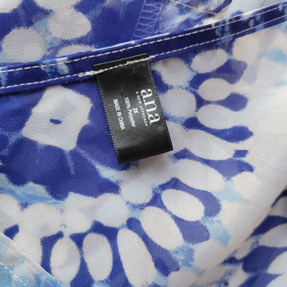 Ana Womens Top 2X Plus Tunic 3/4 Sleeve Blue Tie Dye Lace Up Lightweight TIE15E - Picture 9 of 9